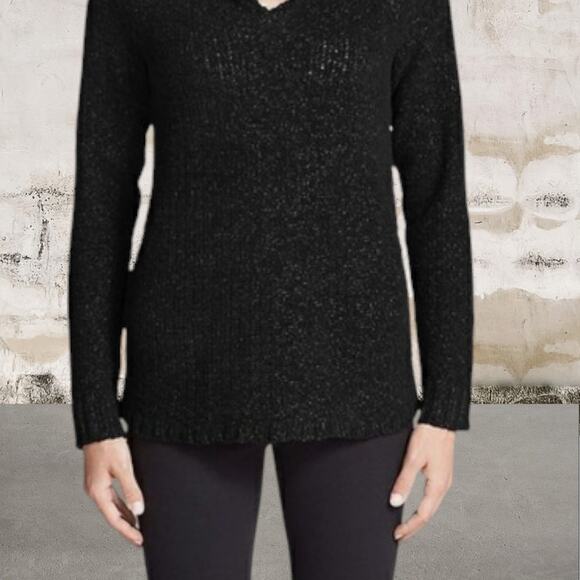 Eddie Bauer Women's Lounge Hooded Sweater in Black/White-Size Small - Picture 1 of 7